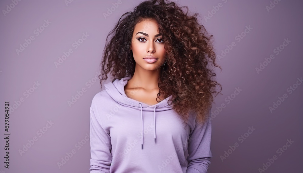 Retrato de una mujer atractiva con ropa deportiva sobre fondo de color solido,  banner deportivo - obrazy, fototapety, plakaty 
