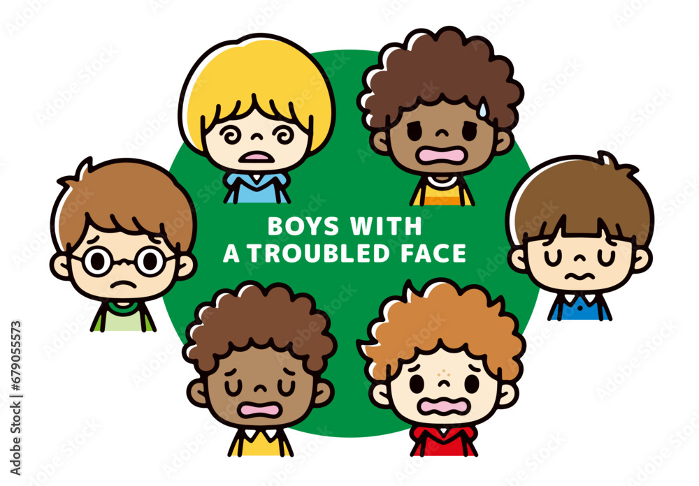 Clip art of a multinational boy with a troubled expression