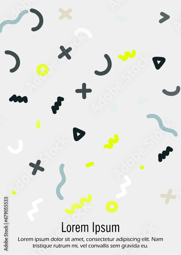 Abstract Minimal Vector Background in Trendy Doodle Style. Vibrant Graphic Print with Dynamic Lines and Geometric Shapes. Set of Vivid Poster 80s - 90s Design for Landing Page, Cover, Brochure.