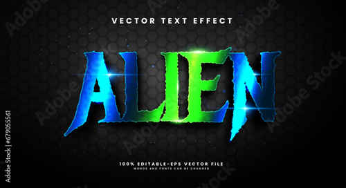 Alien editable text style effect. Vector text effect with a glowing display with a technology theme.