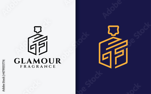 Glamour Fragrance Logo Design. Abstract Initial Letter G and F Combination as Perfume Bottle Design Concept.