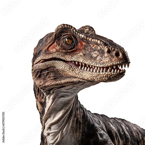 Close up of Ouranosaurus dinosaur face isolated on a white transparent background