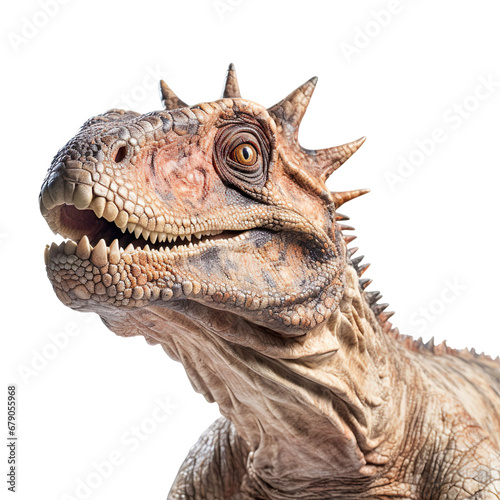 Close up of Amargasaurus dinosaur face isolated on a white transparent background © SuperPixel Inc