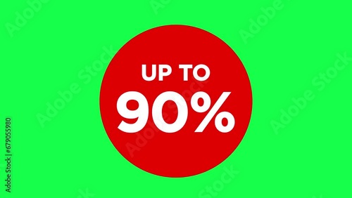 Red labels pop up promotional animations with up to 90% repeatable animated badges on a green screen background