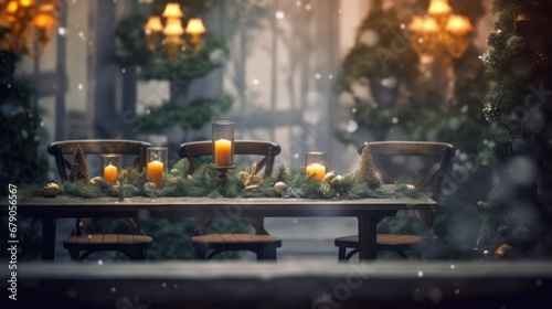 Festive Holiday Table Setting with Candles and Snowflakes