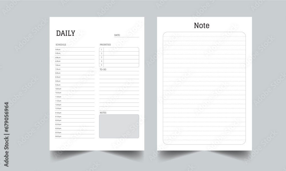Daily Personal Hourly Planner notebook printable template Vector Daily Personal Hourly Planner notebook printable template Vector