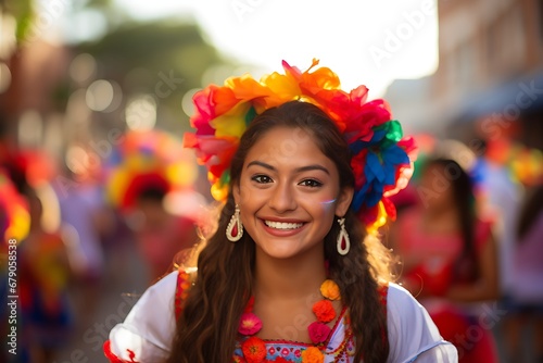 Fiesta Flair: Beautiful Latin Lady in Colorful Attire Dancing Outdoors, Vibrant Rhythms: Energetic Latin Woman in Bright Outfit Dancing Al Fresco, Salsa Serenade: Gorgeous Latina Dancer in Colorful