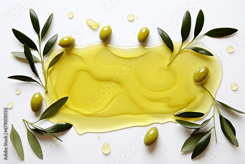 Generative AI Image of Healthy Olive Oil with Fruit and Leaves on Isolated Background