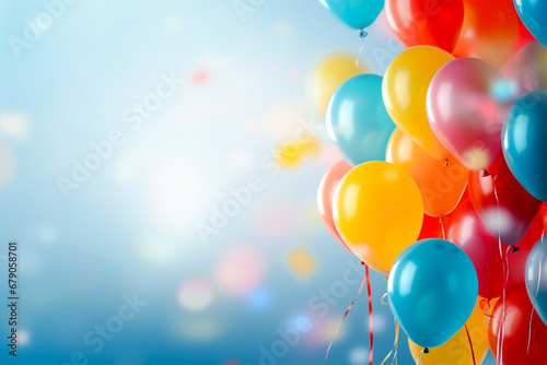 Festival balloons multicolor background, copy space, vibrance color.