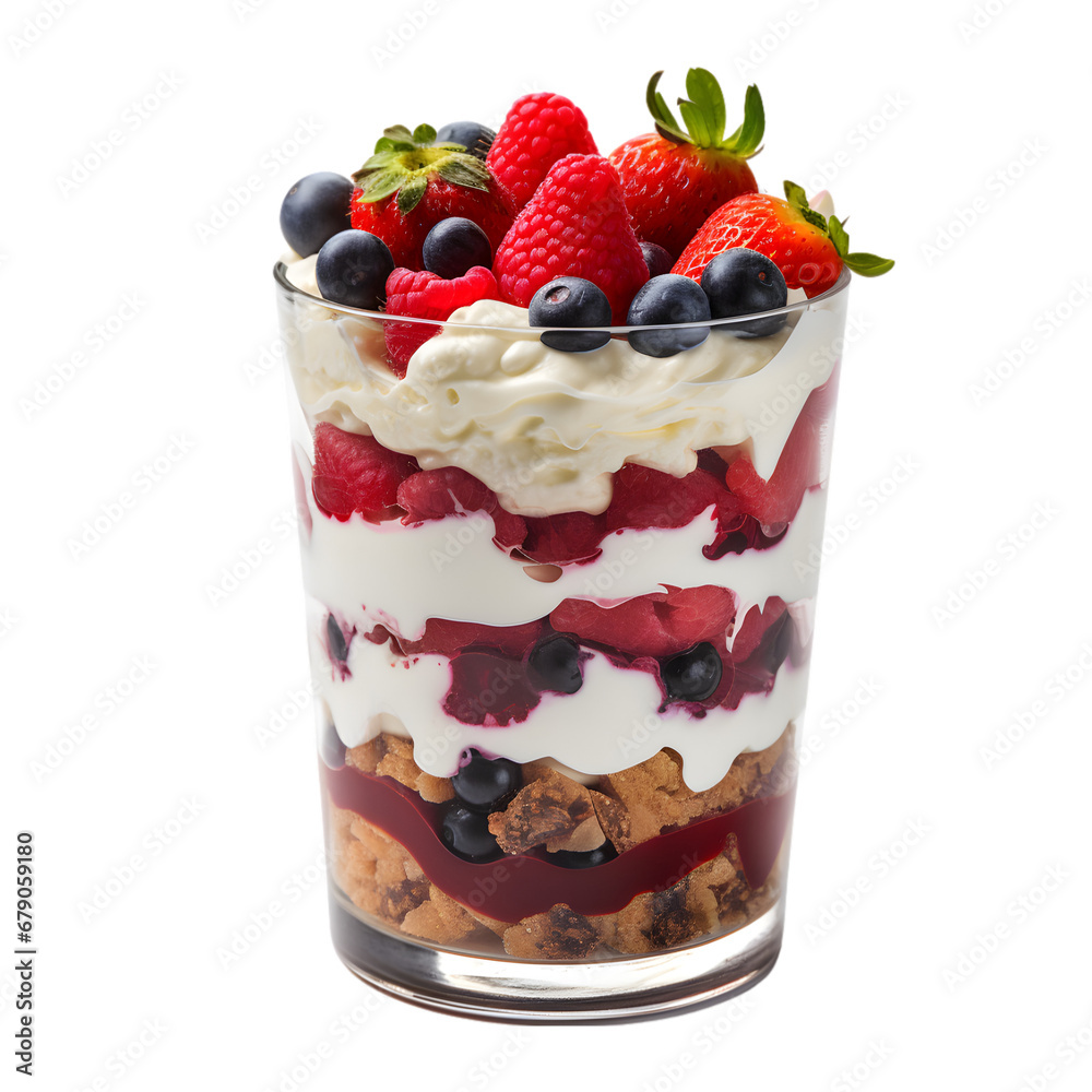 Berries and Cream Parfait, Layers of berries and cream in a glass parfait isolated on transparent background Berries and Cream Parfait, Layers of berries and cream in a glass parfait isolated on transparent background