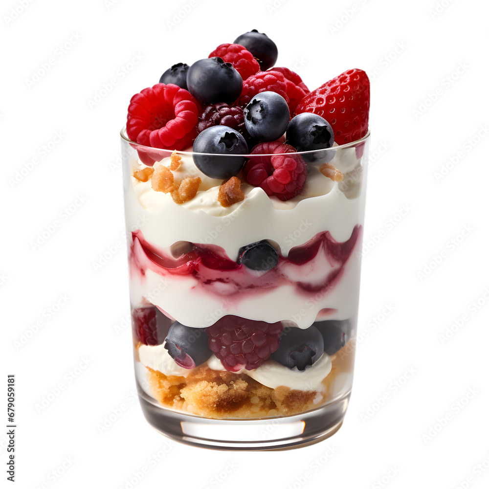 Berries and Cream Parfait, Layers of berries and cream in a glass parfait isolated on transparent background Berries and Cream Parfait, Layers of berries and cream in a glass parfait isolated on transparent background