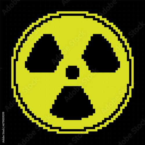 Pixel silhouette icon. Radioactive hazard sign. Simple black and yellow vector