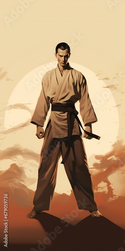 Illustration of a martial artist, with empty space Generative AI
