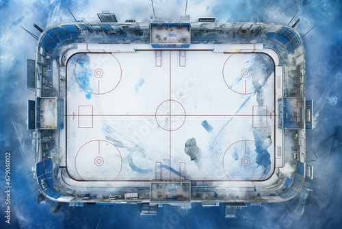 Top view of hockey rink. Icy sport playing game territory. Generate ai
