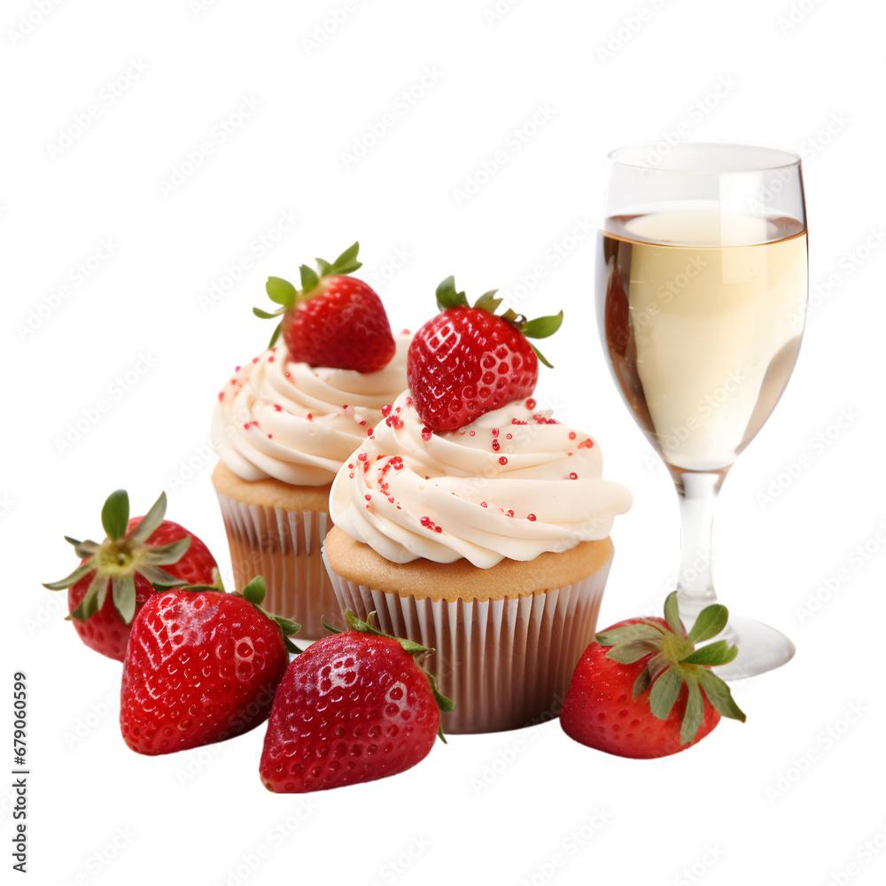 Strawberry Cupcakes, Cupcakes inspired by strawberry shortcake with whipped cream isolated on transparent background Strawberry Cupcakes, Cupcakes inspired by strawberry shortcake with whipped cream isolated on transparent background