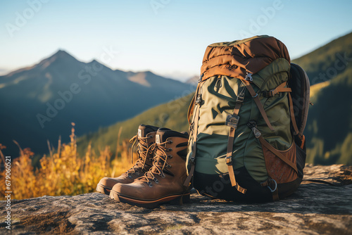 backpack and hiking shoes, AI generated
