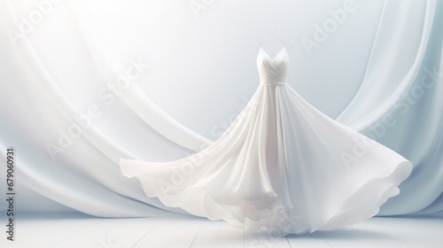 Wedding dress on minimalistic style background  bridal fashion store