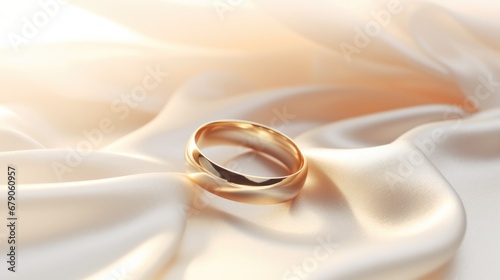 Gold wedding ring on minimalistic style background, bridal jewelry store photo