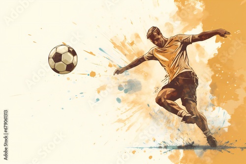 Illustration of a soccer player with ball, with empty space Generative AI © LayerAce.com