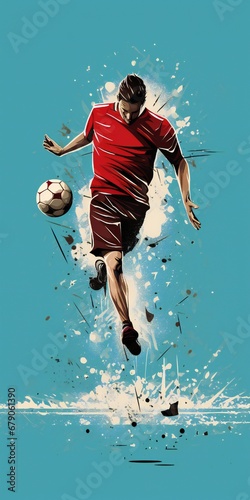 Illustration of a soccer player with ball  with empty space Generative AI