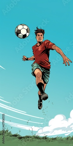 Illustration of a soccer player with ball  with empty space Generative AI