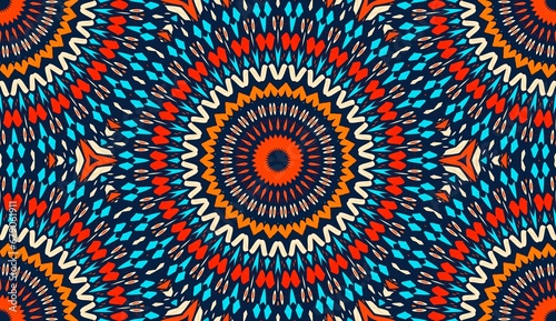 Blue circles Mandala patterns kaleidoscope Colorful background seamless pattern 