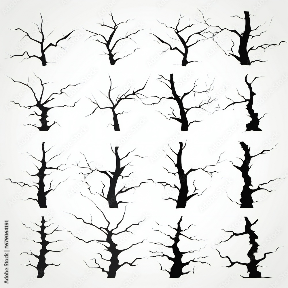 Obraz premium Black ground cracks silhouettes design elements clip art Generative AI
