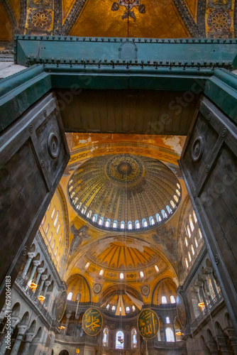 People visit Hagia Sophia Grand Mosque in Istanbul  Turkey. UNESCO World Heritage Site in Fatih district of Istanbul.