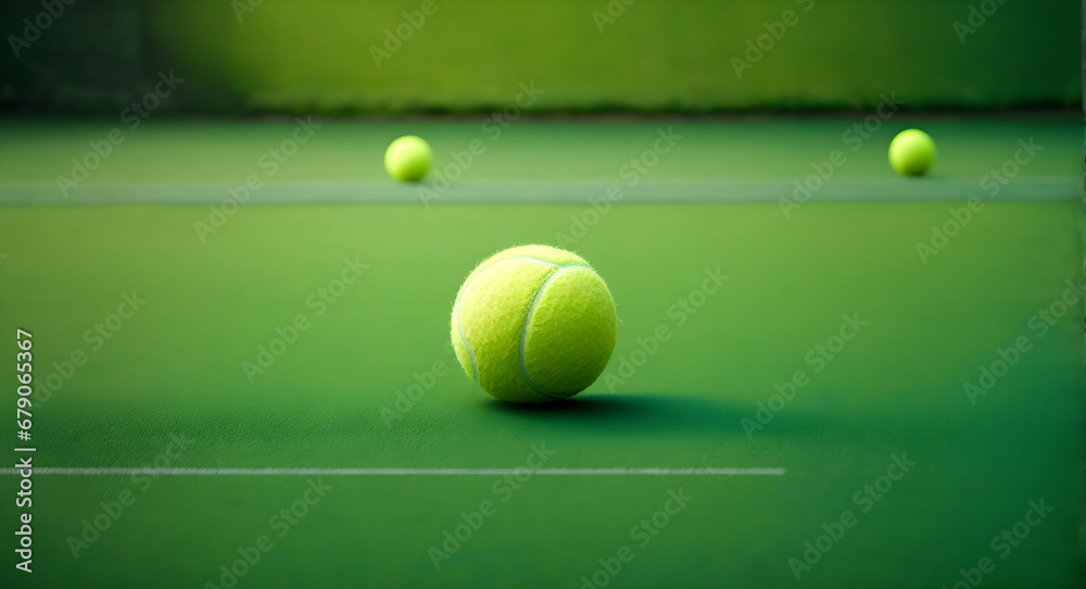 Green backdrop with tennis ball - obrazy, fototapety, plakaty 