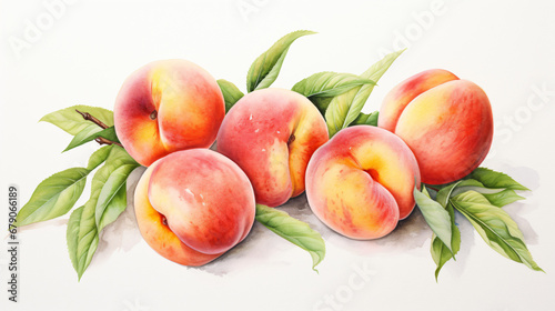 Watercolor painting of some peaches on a white background © UsamaR