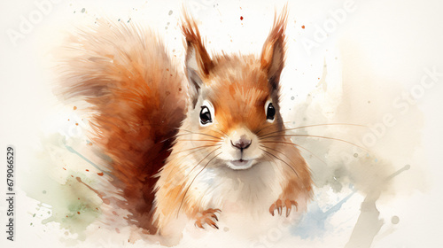 Watercolor portrait of a Red Squirrel or Scours vole photo