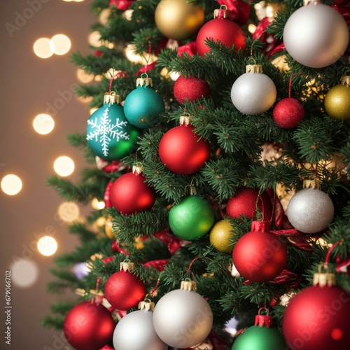 shiny multicolored Christmas balls on the Christmas tree