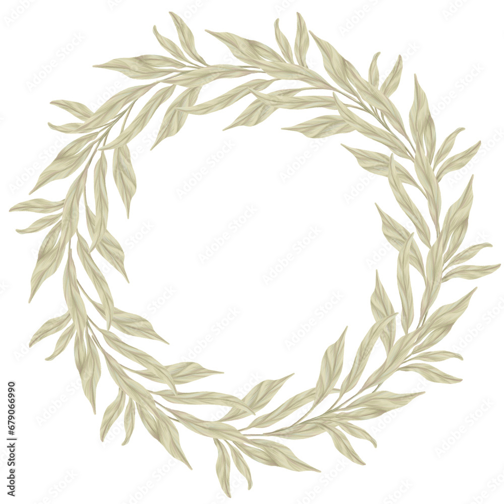 Wreath Greenery Leaf clipart color pencil style Wreath Greenery Leaf clipart color pencil style