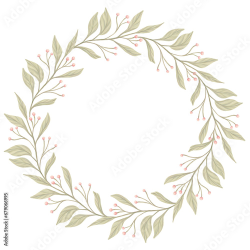 Wreath  Greenery Leaf clipart color pencil style