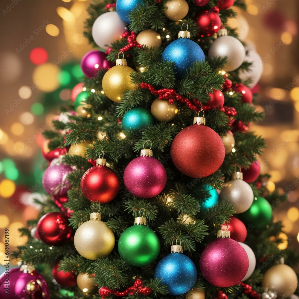 shiny multicolored Christmas balls on the Christmas tree shiny multicolored Christmas balls on the Christmas tree