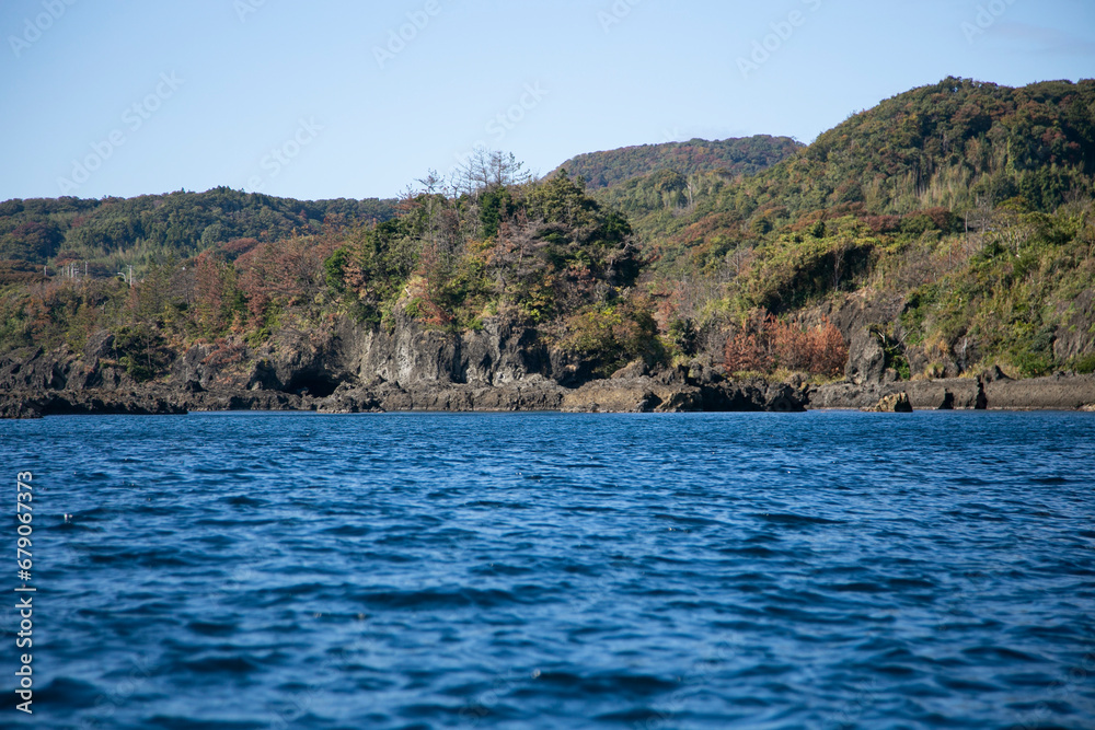 Coastline formed by volcanic activity in Ogi coast in Sado Island, Niigata prefecture, Japan.