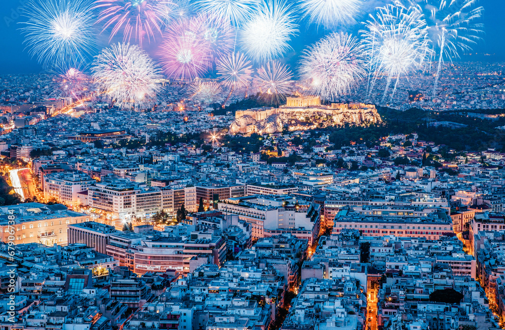 fireworks over Athens new year celebrations