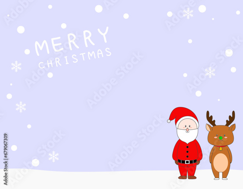 サンタクロースとトナカイのクリスマスカード 青　2 © purupuru