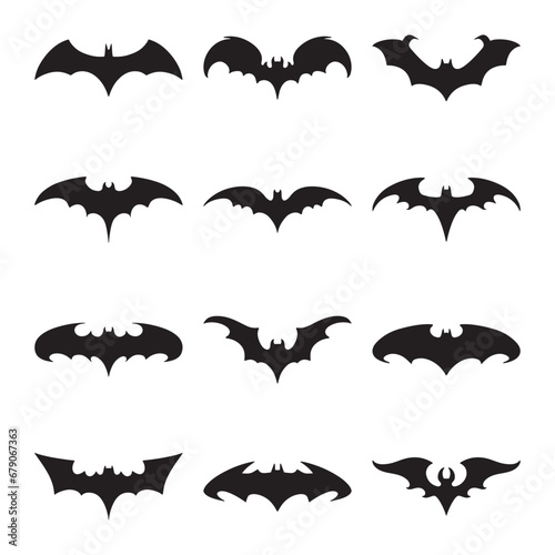 Set of bat silhouette vector