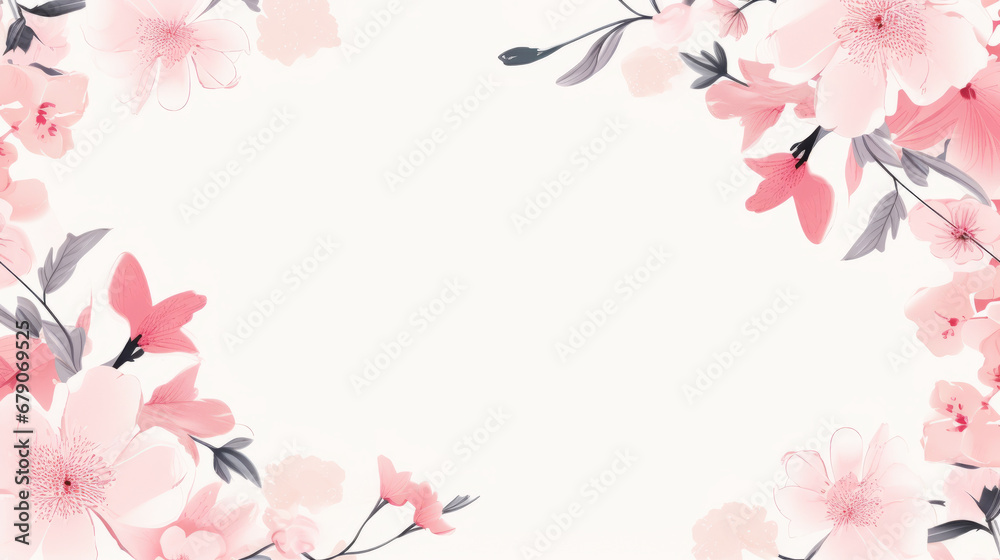 Pastel Japanese cherry blossom illustration frame with space
