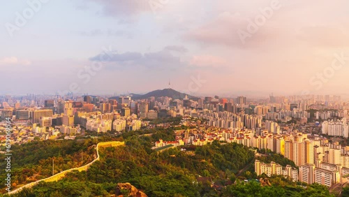 TimeLapse 4k Inwangsan Mountain 4k video in Seoul. Beautiful landscape in the evening before sunset. Seoul, South Korea.