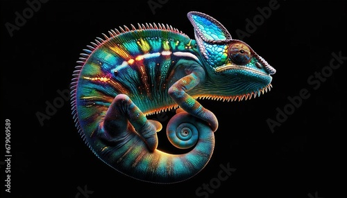 chameleon isolated on black background © chand