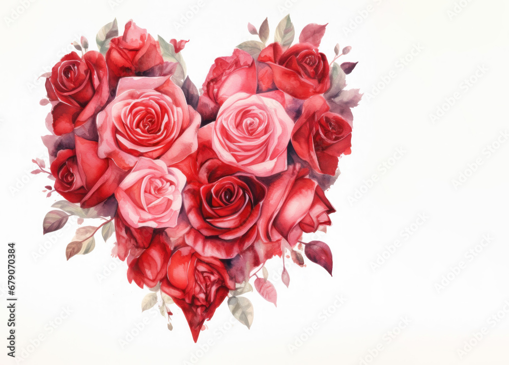 Detailed red roses heart watercolor illustration for Valentine's