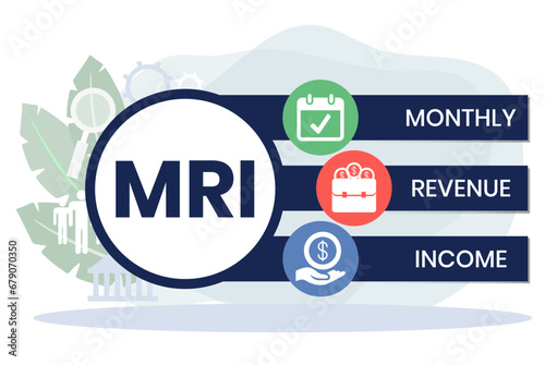 MRI, Monthly Revenue Income. Concept acronym with keywords and icons. Flat vector illustration. Isolated on white background.