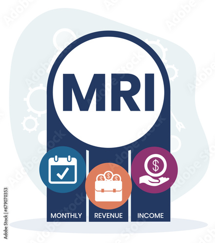 MRI, Monthly Revenue Income. Concept acronym with keywords and icons. Flat vector illustration. Isolated on white background.