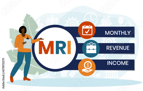 MRI, Monthly Revenue Income. Concept acronym with keywords and icons. Flat vector illustration. Isolated on white background.