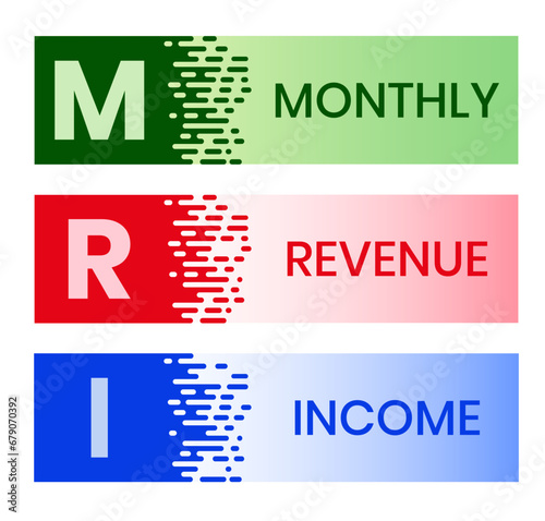 MRI, Monthly Revenue Income. Concept acronym with keywords and icons. Flat vector illustration. Isolated on white background.