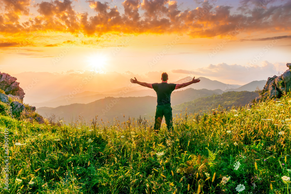 man doing hiking sport in mountains with anazing highland view man doing hiking sport in mountains with anazing highland view