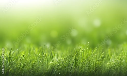 Lush green grass meadow background, copy space. Generative AI