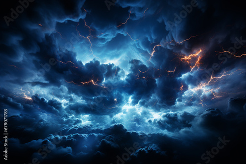 Fototapeta Dangerous and violent lightning, lightning storm events.